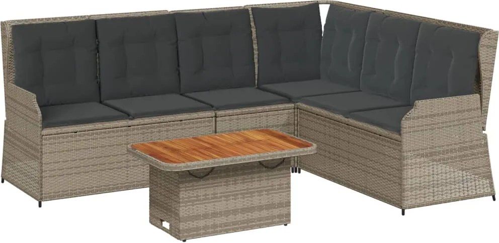 vidaXL 5 részes szürke polyrattan kerti ülőgarnitúra párnákkal