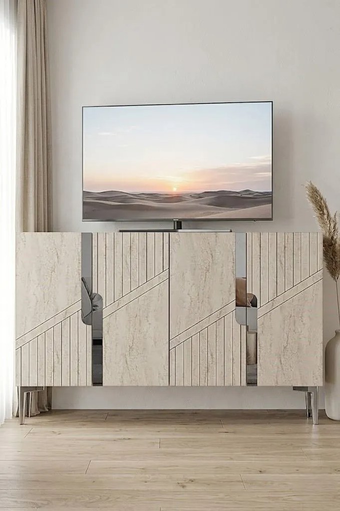 Evva 120 - White, Travertine, Silver
