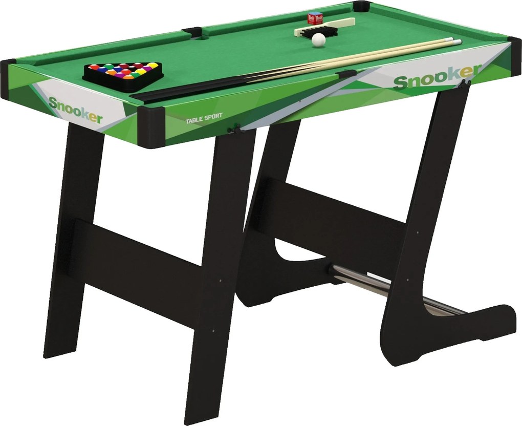 SPORTNOW Kompakt Amerikai Összecsukható Biliárdasztal Kiegészítőkkel 2 Kúppal, 16 Labdával, Háromszög, Kréta, méret: 104L x 55.5W x 68H cm, Zöld Filc