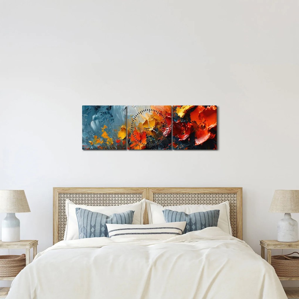 Kép - Virágok absztrakt festménye III. (órával) (90x30 cm)