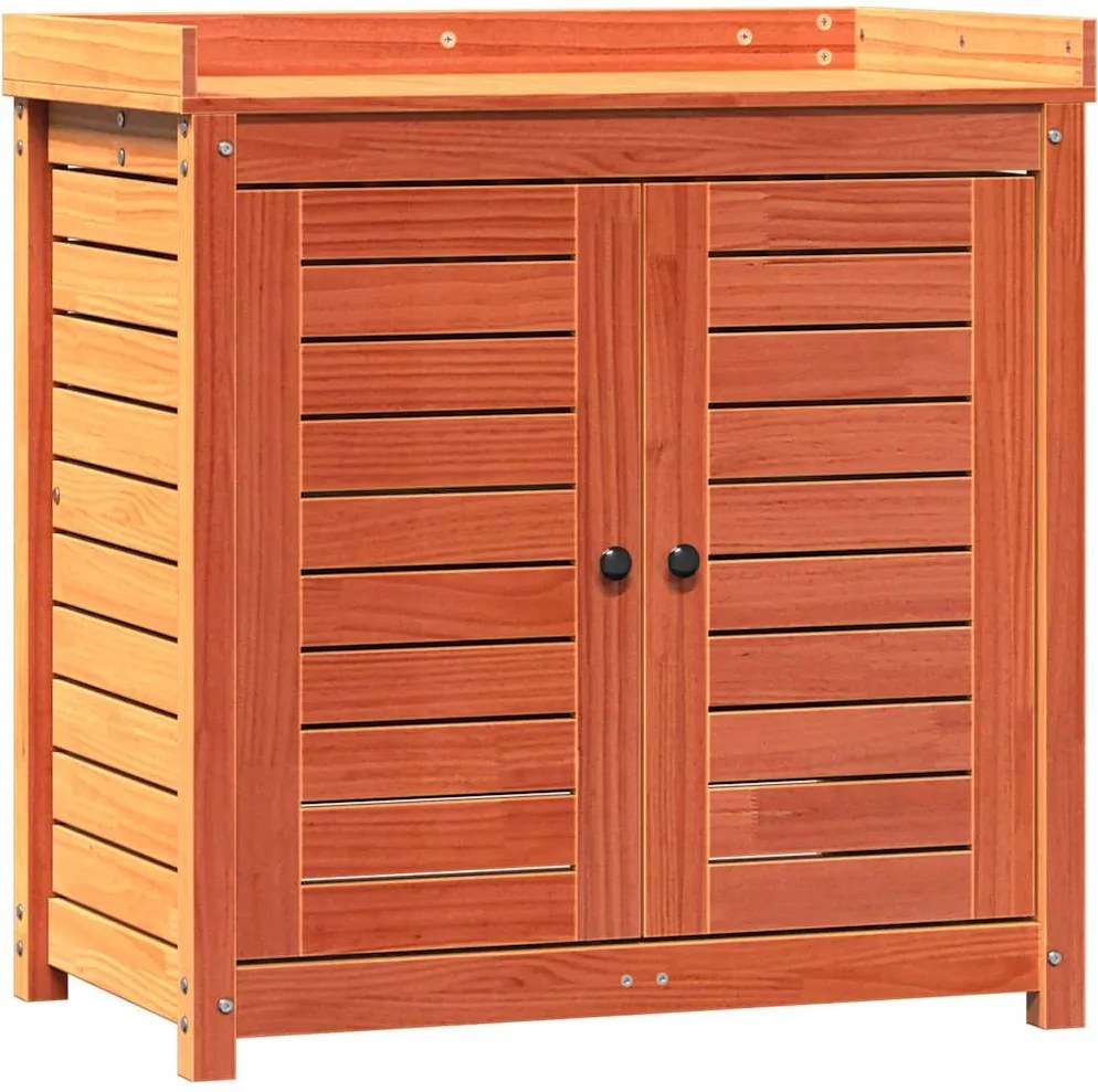 vidaXL barna tömör fenyőfa ültetőasztal polcokkal 82,5 x 50 x 86,5 cm