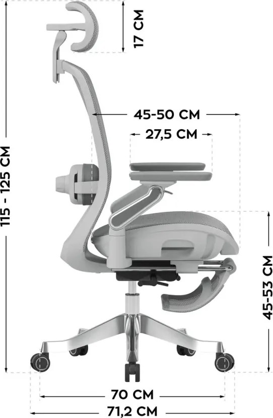 LeadPro Irodai forgószék, masszázs funkció, 3D deréktámasz és lábtartó, 4D fejtámla, háló, szürke