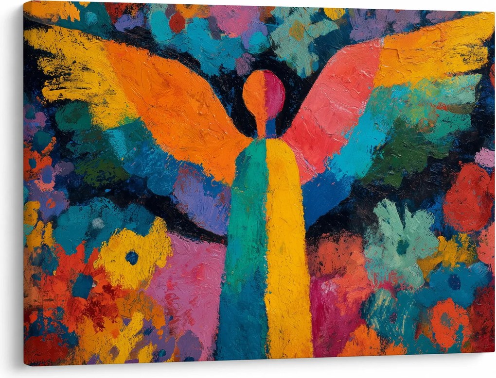 Kép - Absztrakt angyal virágokkal (70x50 cm)