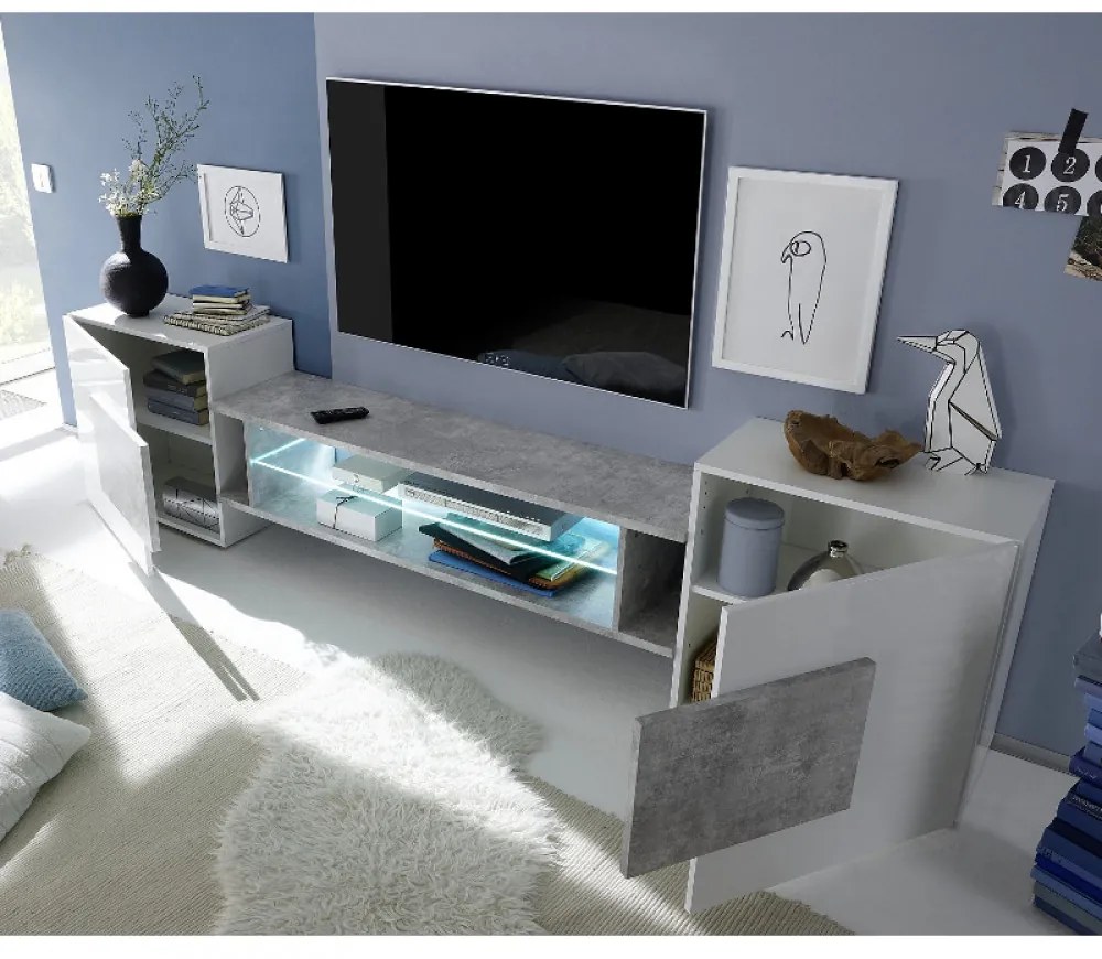 xxxINCASTRO Fehér-Beton TV szekrény 2 ajtós 258cm