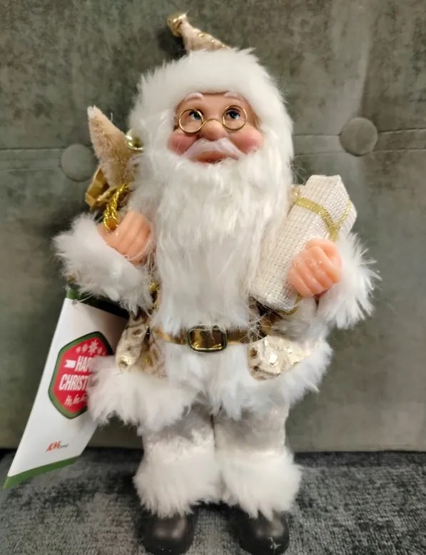 Mikulás karácsonyi figura ajándékokkal arany 33cm