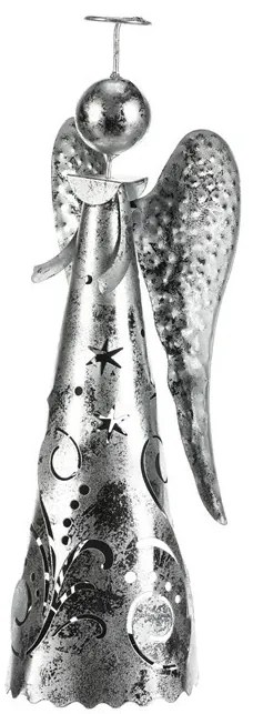 Karácsonyi fém dekoráció Angyal tea gyertyatartóra, ezüst