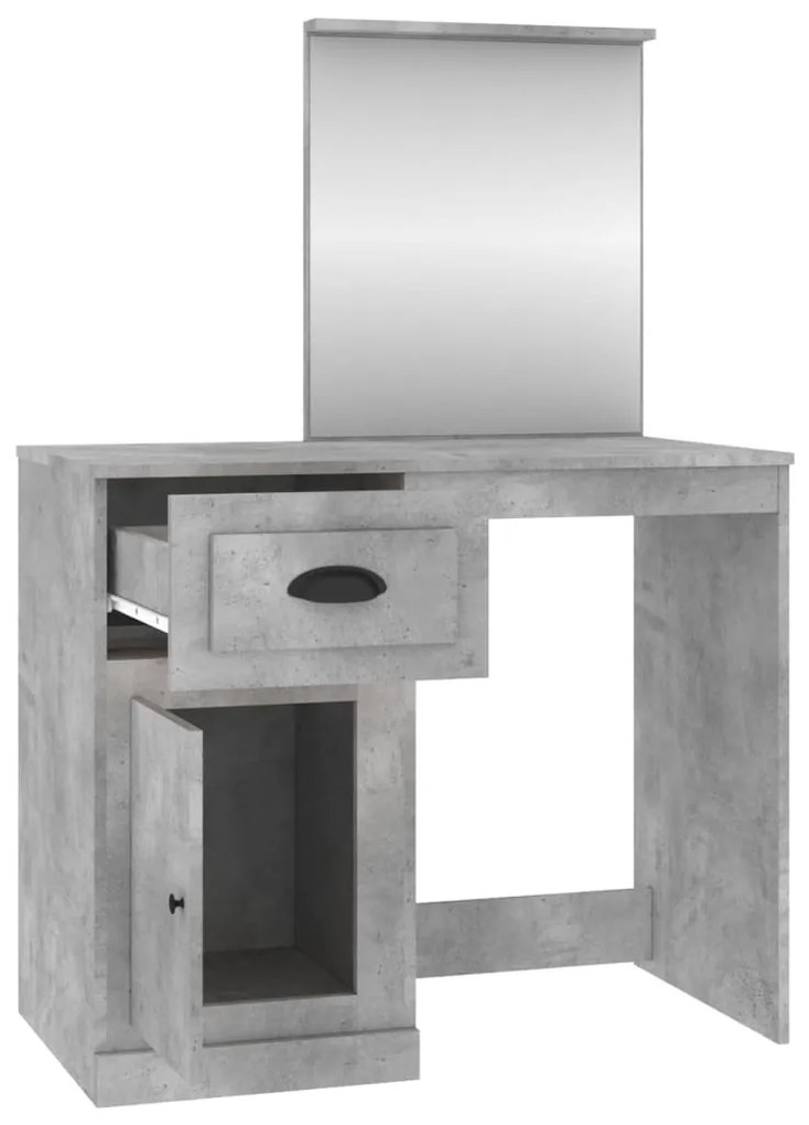 betonszürke szerelt fa fésülködő asztal tükörrel 90x50x132,5 cm
