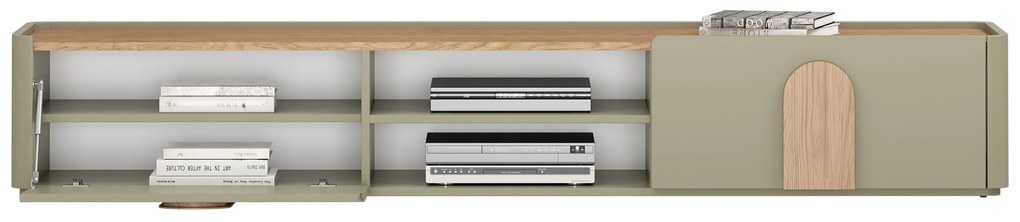 Amilio TV-szekrény 220 cm fiókkal - eukaliptusz / baltic dune tölgy / natúr tölgy fogantyú