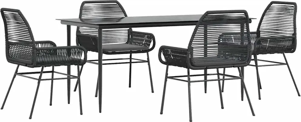 vidaXL 5 részes fekete polyrattan üveg kerti étkezőgarnitúra párnákkal