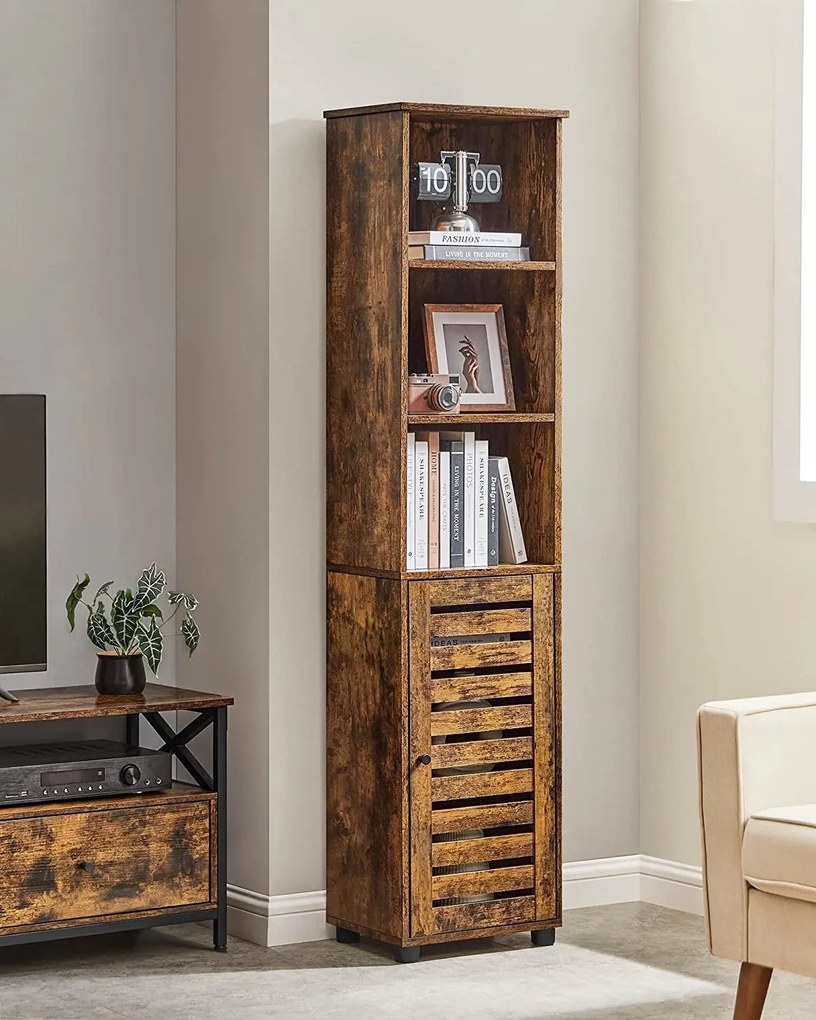 TAYLOR Polc szekrénnyel és polcokkal 40x30x167cm, rusztikus barna