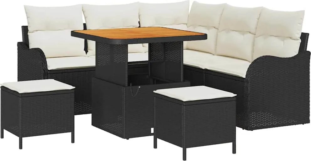 vidaXL Kerti Kanapé Szett párnával tárolóval 8 pcs Fekete és Krém