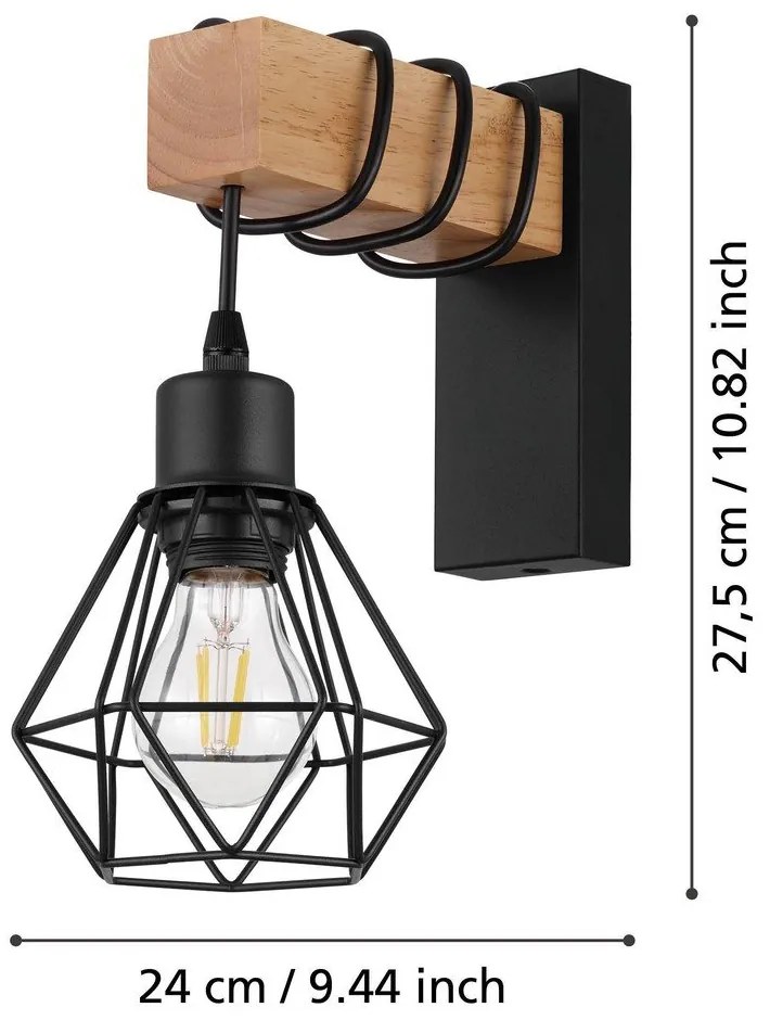 Fekete-natúr színű fali lámpa TOWNSHEND 5 – EGLO