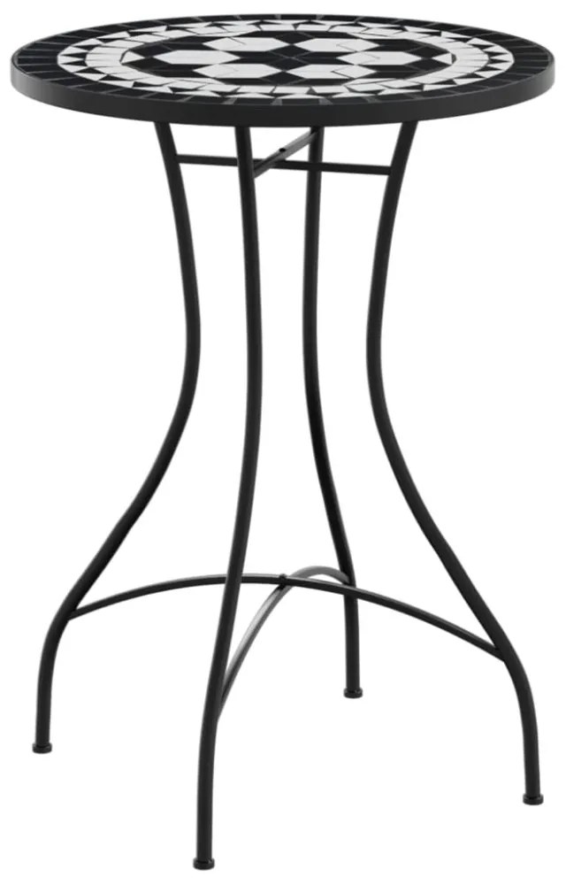 fekete és fehér kerámia mozaikmintás bisztróasztal Ø50 x 70 cm