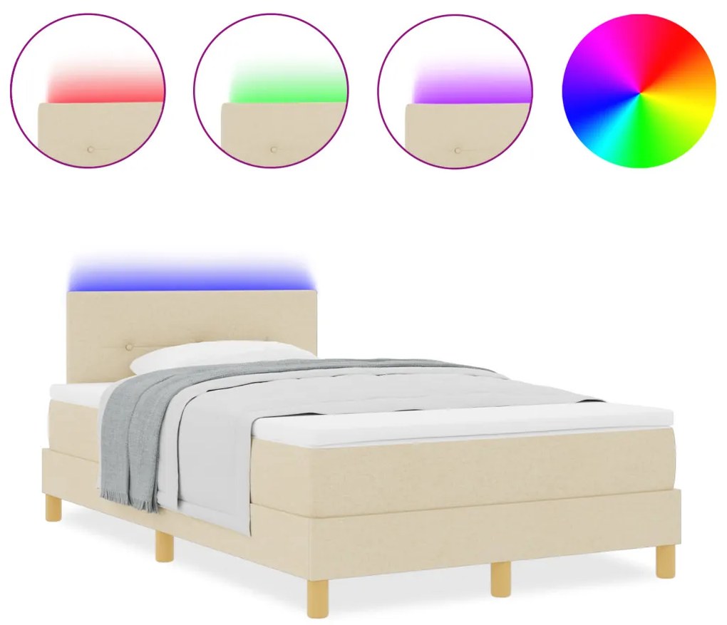 Box tavaszi ágy matraccal és LED krém 120x200 cm szövet