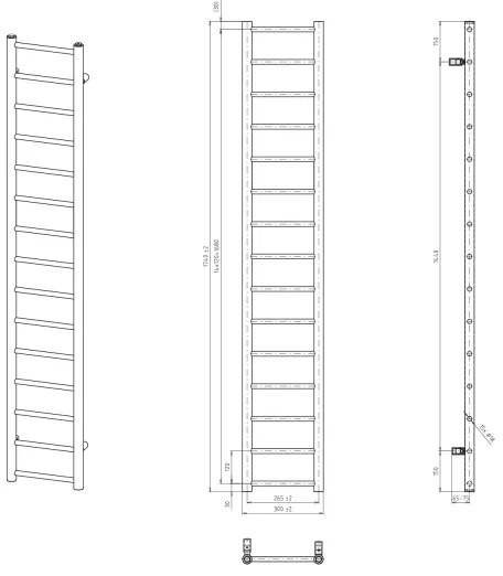 Sapho - DINA fürdőszobai radiátor, 335 W, 30 x 174 cm, matt fekete
