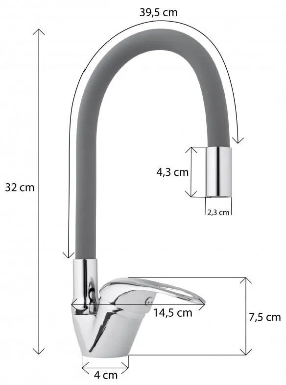 Erga Ceres, szabadon álló mosogató csaptelep rugalmas karral, szürke-króm, ERG-YKA-BZ.CERES-GRY