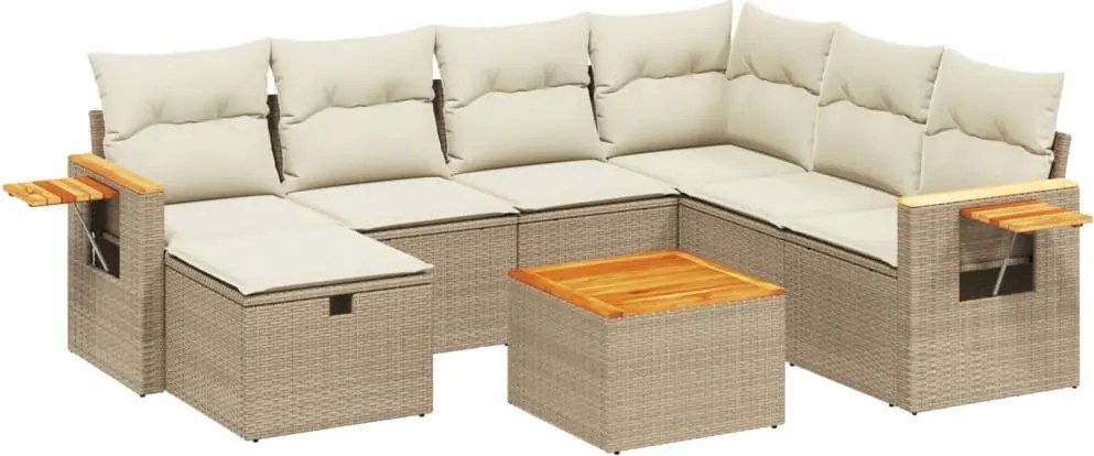 vidaXL 8 részes bézs polyrattan kerti ülőgarnitúra párnával
