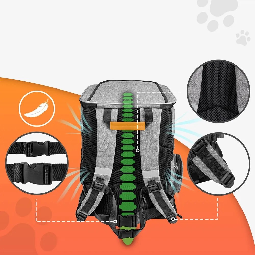 JOY hátizsák kutyáknak és macskáknak, 31x30x41cm, szürke Cadoca