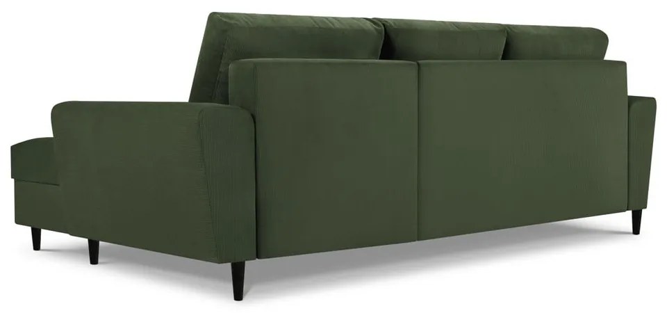 Zöld kordbársony kinyitható tárolóhelyes sarokkanapé (jobb oldali-heverő résszel) Kyoto – Cosmopolitan Design