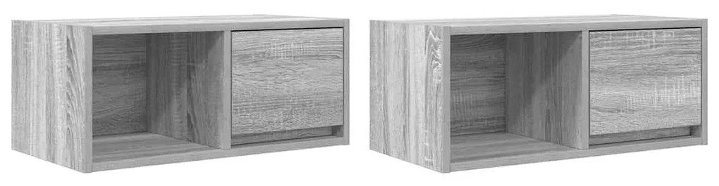 2 db szürke sonoma szerelt fa fali TV-szekrény 60x31x25,5 cm