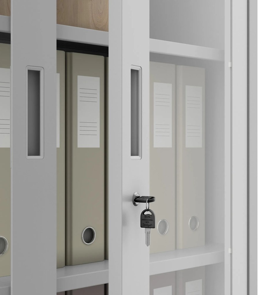 Vitrines fém szekrény üvegezett ajtókkal AMELIA, 900 x 1850 x 400 mm, szürke