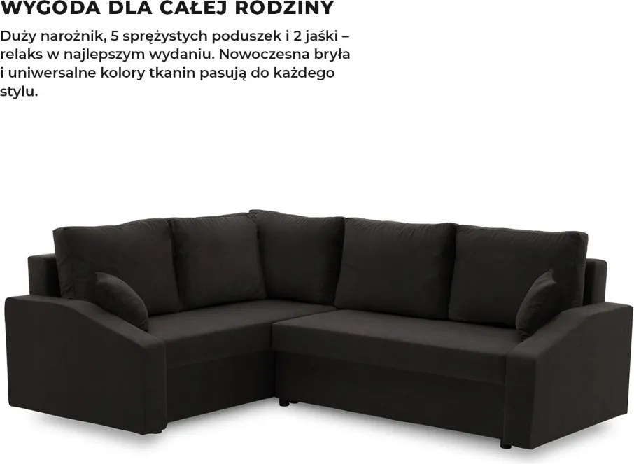 Grande Plus sarokkanapé, baloldali, szövet anyag, fekete