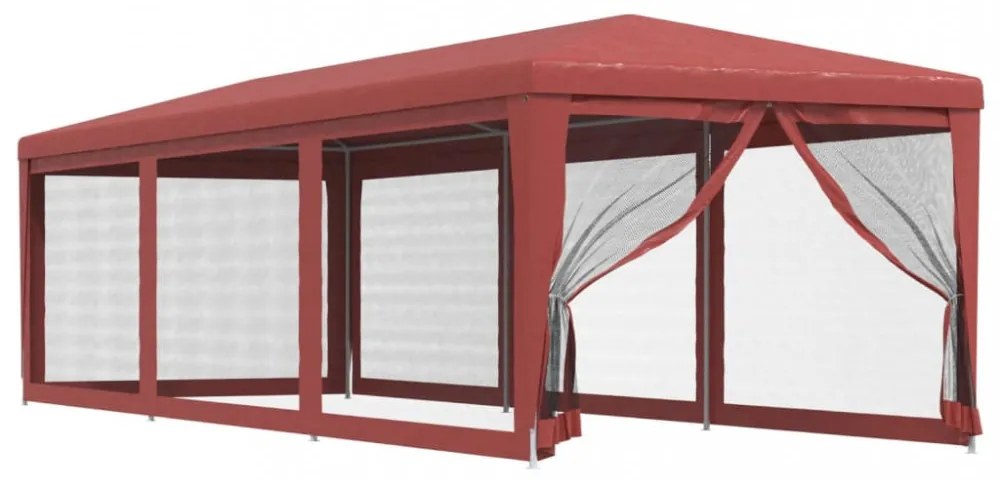 piros HDPE rendezvénysátor 8 hálós oldalfallal 3x9 m