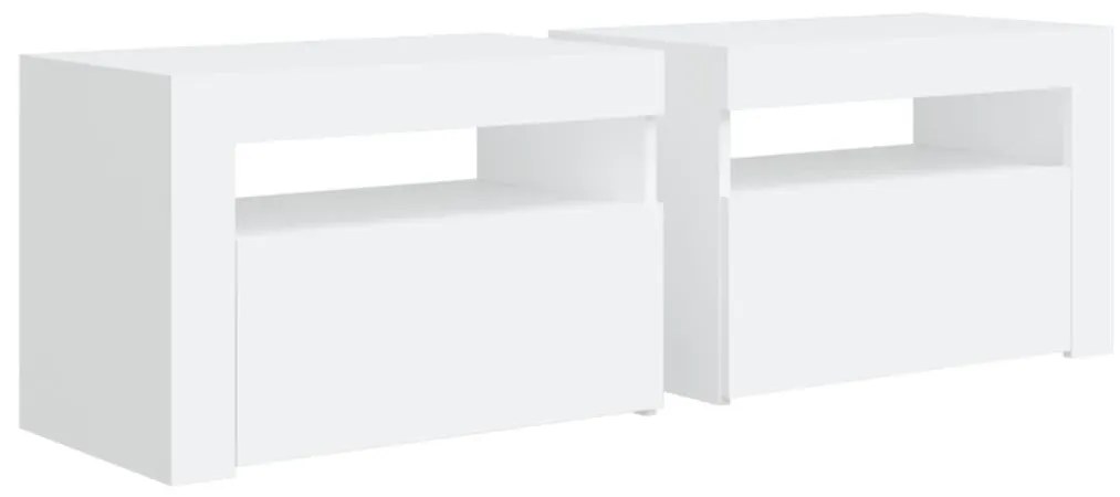 2 db fehér éjjeliszekrény LED-del 60 x 35 x 40 cm