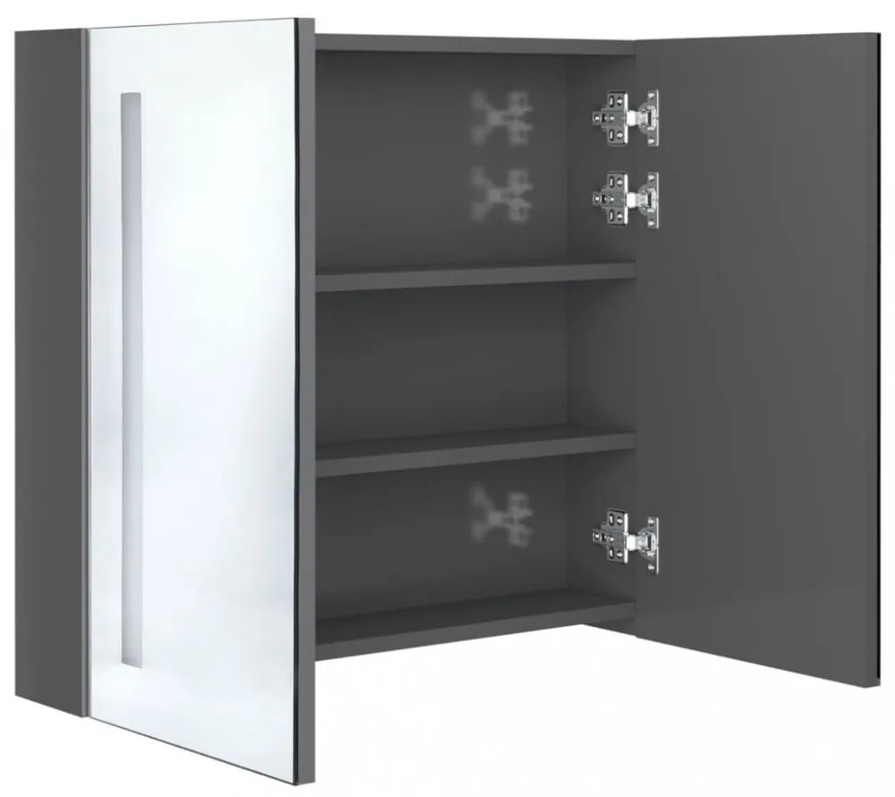 betonszürke LED-es tükrös fürdőszobaszekrény 62 x 14 x 60 cm