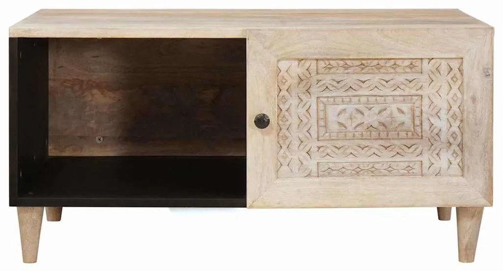 Dohányzóasztal polcokkal Bézs 80 x 50 x 40 cm tömör mangófa
