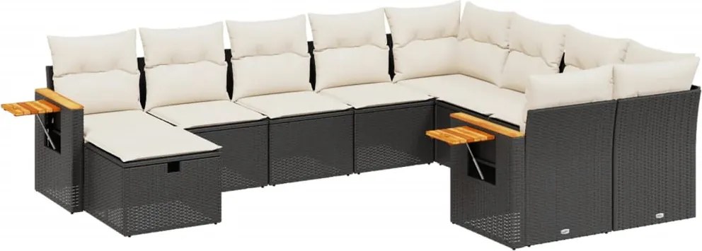 vidaXL 10 részes fekete polyrattan kerti ülőgarnitúra párnákkal