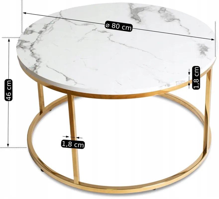 Stolik CLIFF MAX Biały márvány/Złoty