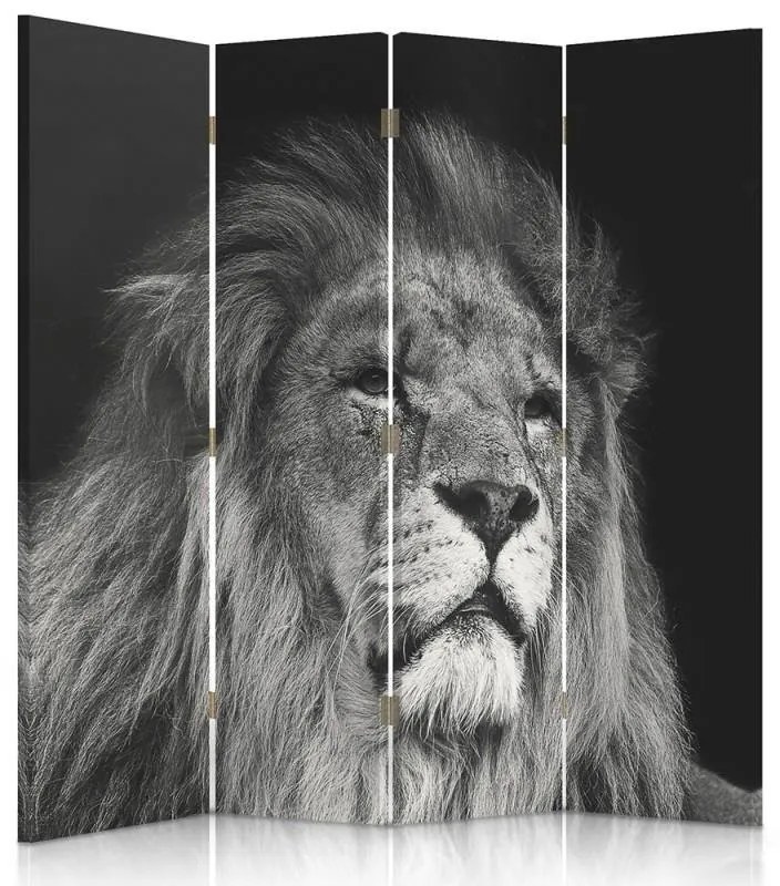 Gario Paraván Lion fekete-fehérben Méret: 145 x 170 cm, Kivitelezés: Klasszikus paraván