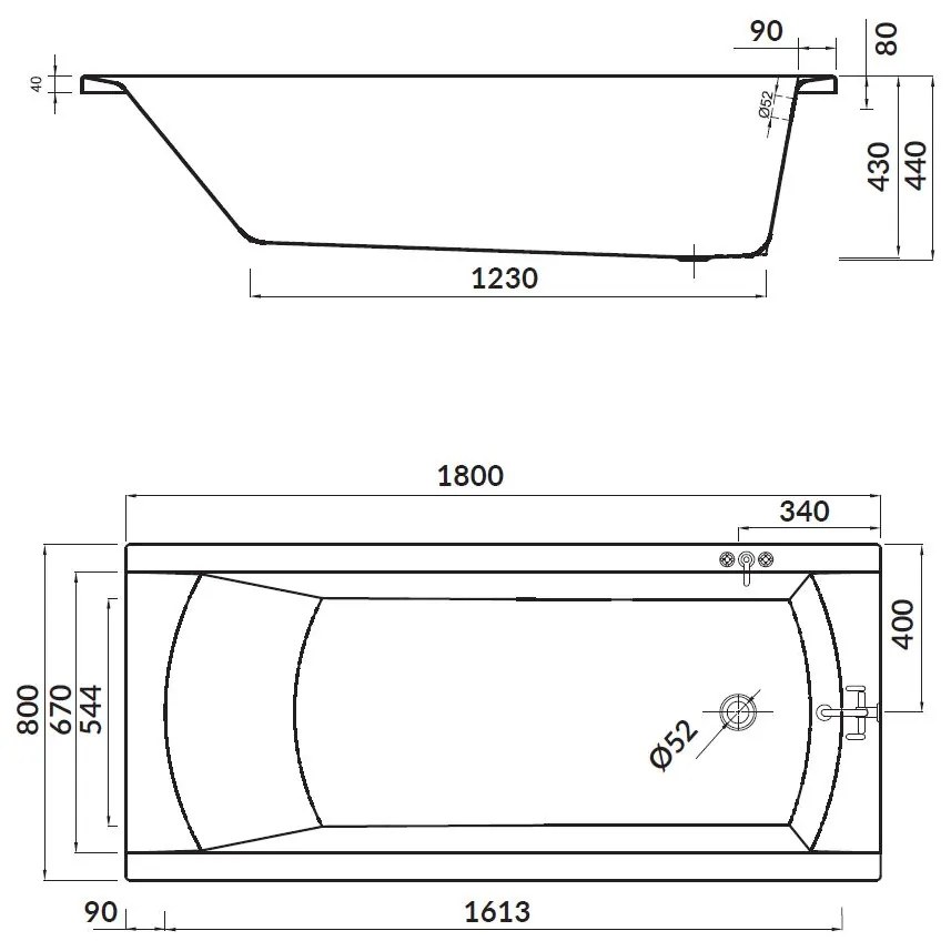 Cersanit Korat akril kád 180x80cm + lábak, fehér, S301-295