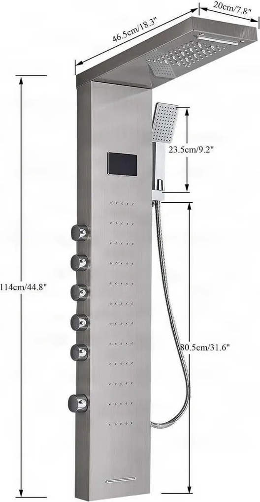 Zuhanyrendszer EYN BSP2040 LED-kijelzővel, vízesés kifolyóval, többféle színváltozatban — Nikkel — Sarok