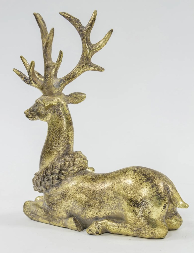 Karácsonyi Antique design Szarvas figura, műanyag, arany, 22,5x19x9cm