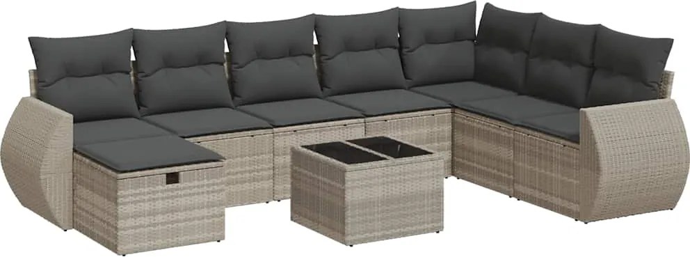 vidaXL 9 részes világosszürke polyrattan kerti ülőgarnitúra párnával
