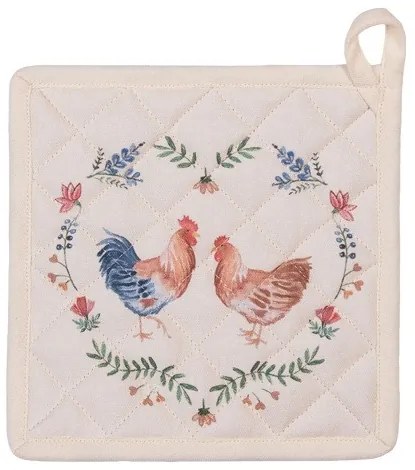 Edényalátét 20x20cm, pamut, Chicken and Rooster