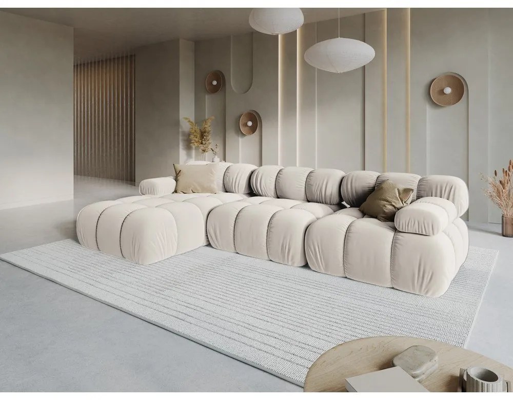 Bézs bársony moduláris sarokkanapé (bal oldali) Bellis – Micadoni