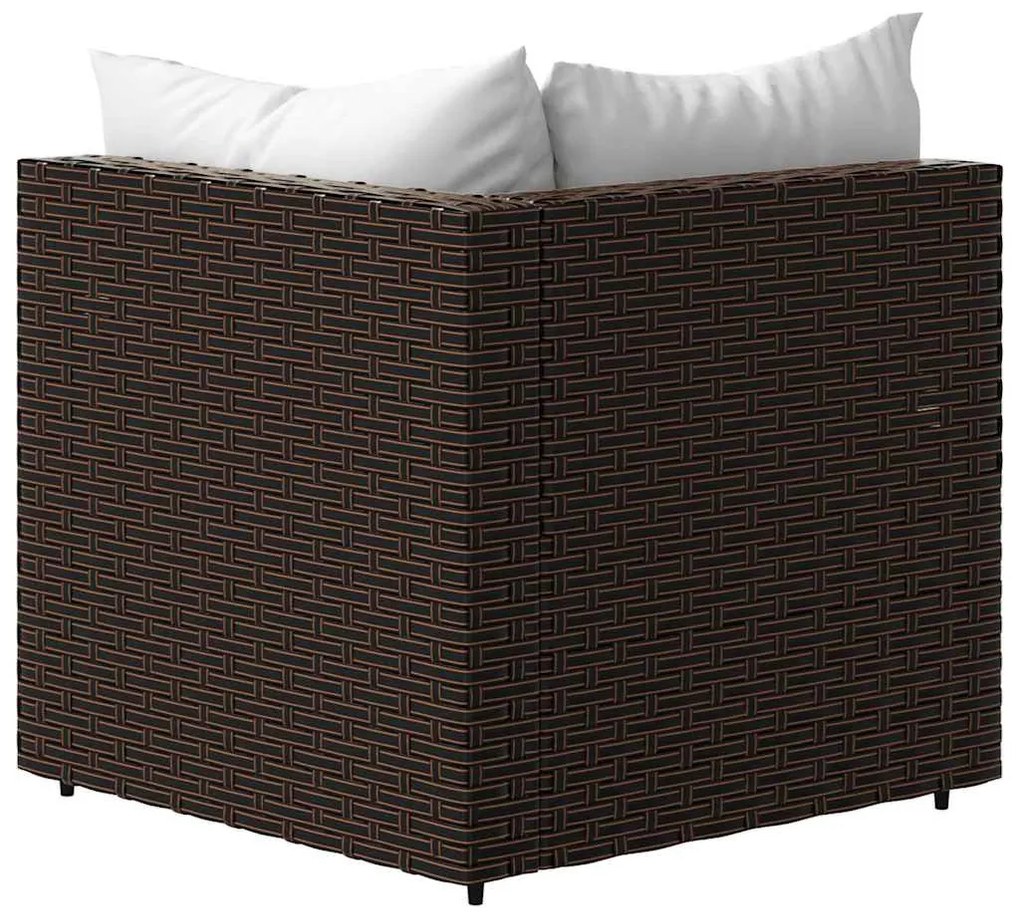 Barna polyrattan kerti sarokkanapé párnákkal