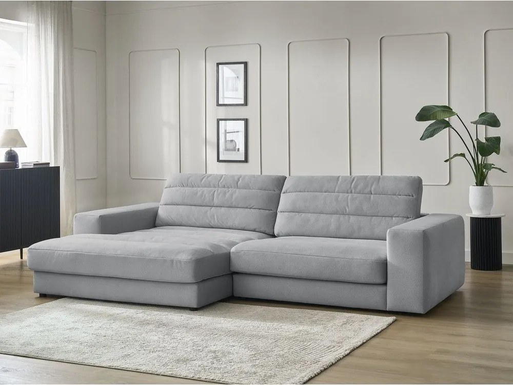 Világosszürke bársony sarokkanapé (bal oldali-heverő résszel) Sierra – Bobochic Paris