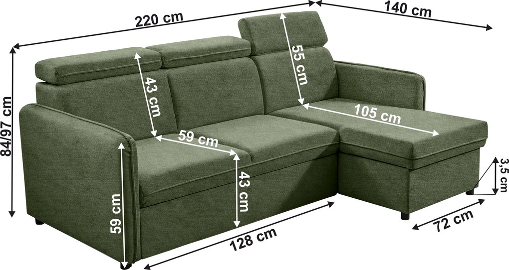Kinyitható ülőgarnitúra, zöld, ALECHANDRO B ROH