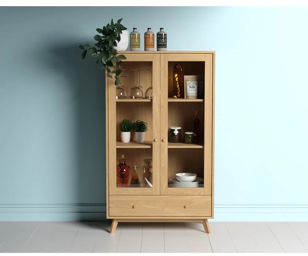 Natúr színű tálalószekrény tölgyfa dekorral 100x170 cm Kensal – Woodman