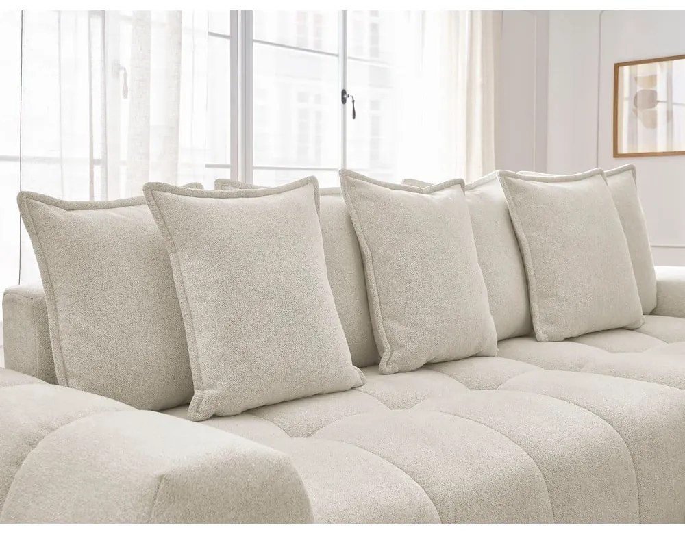 Fehér zsenília kinyitható-tárolóhelyes sarokkanapé (jobb oldali-heverő résszel) Everest – Bobochic Paris