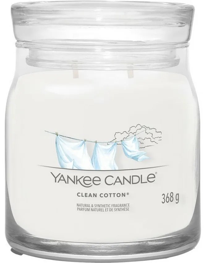 Yankee Candle Signature Clean Cotton  illatos gyertya közepes üvegben, 368 g, M