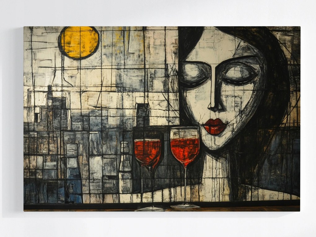 Poszter Absztrakt Nő Lány Város Bor 60x40