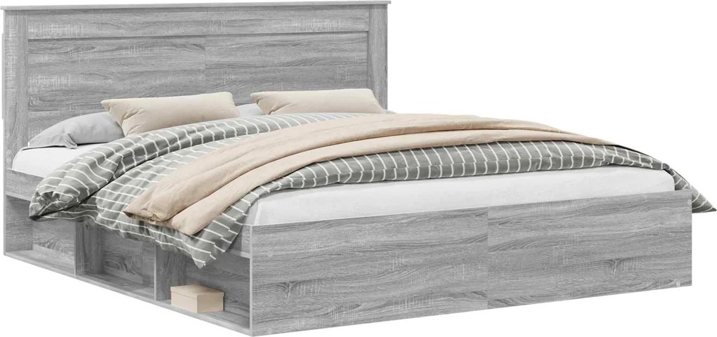 vidaXL Ágykeret fejtámlával Szürke Sonoma 200 x 200 cm Tömör fenyőfa