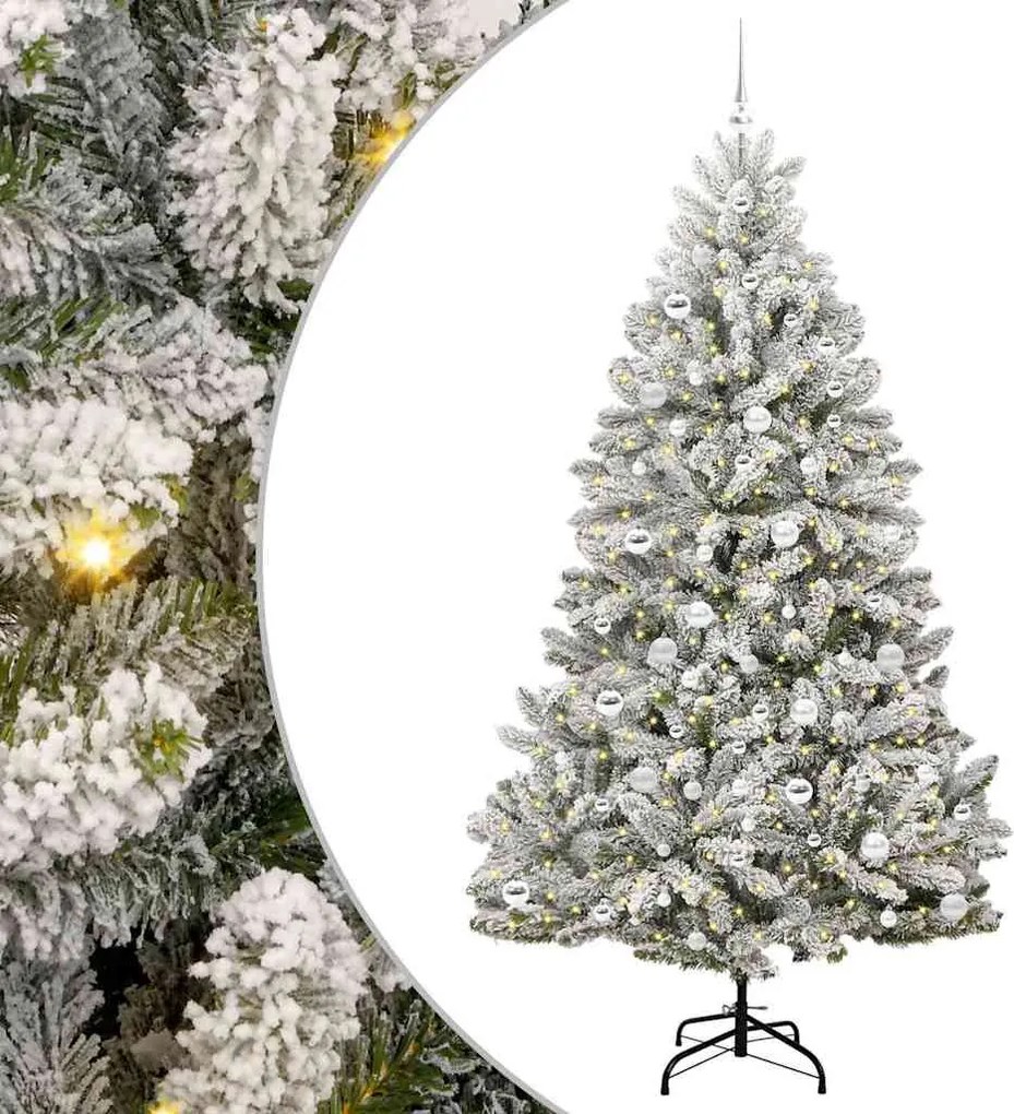vidaXL Mű karácsonyfa 300 LED-del Zöld és Fehér 210 cm PVC és fém