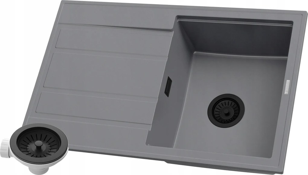 Gránit Mosogató Szürke Szett Csepegtetővel Egymedencés Szifon Timor