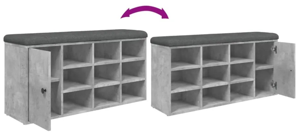 betonszürke szerelt fa cipőtároló pad 102 x 32 x 50 cm